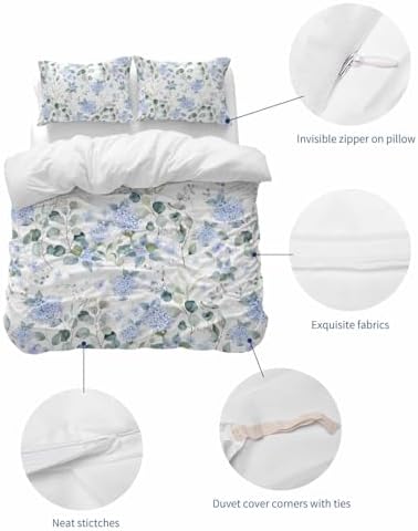 ZOE GARDEN Blue Flower Duvet Cover Set Full Size 3 Piece