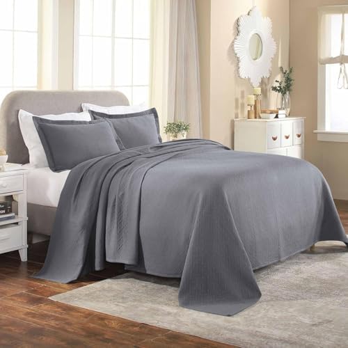 Superior 100 Cotton Basket Weave Bedspread Set Full Grey