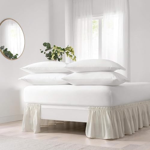 Easy Fit Solid Elastic Bed Skirt 18 Inch Drop TwinFull White 1