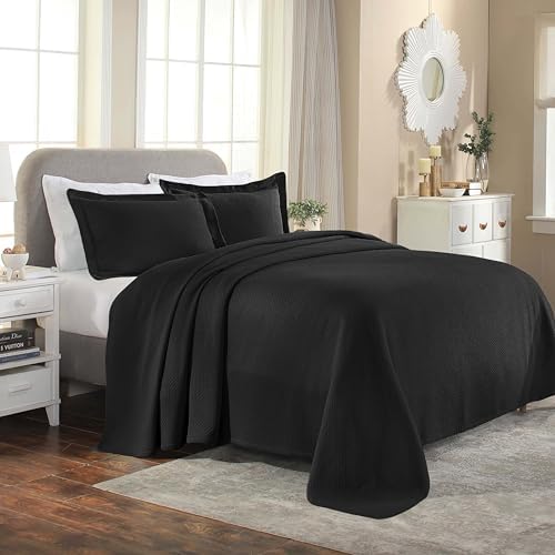 Superior Solitaire Cotton Bedspread Set 3 Piece Twin Black