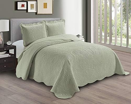 Linen Plus Embossed Coverlet Bedspread Set 3pc Light Green