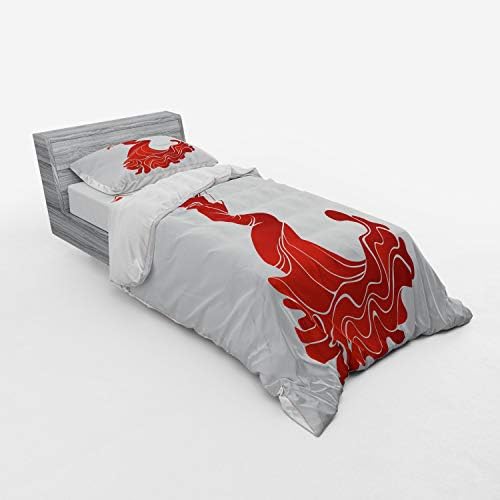 Ambesonne Spanish Duvet Cover Set Twin Size Vermilion and White