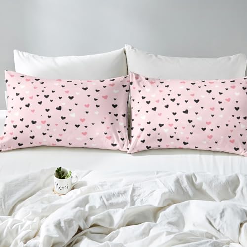 Feelyou Heart Bed Sheet Set King Size Kawaii Pink