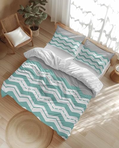 ZOE GARDEN Turquoise Chevron Duvet Cover Set