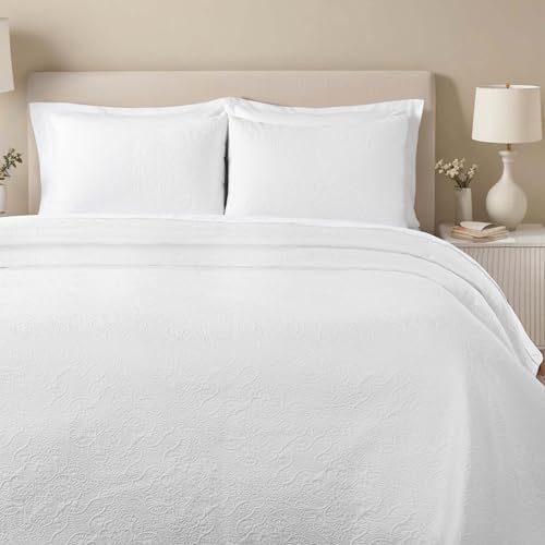 Superior 3 Piece Bedspread Set White Floral Matelasse 1