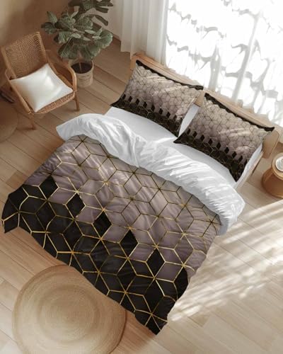 ZOE GARDEN Brown Geometric Duvet Cover Set 3 Pieces