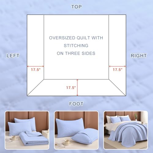 Masaca Oversized King Quilt Set 3 Piece Light Blue