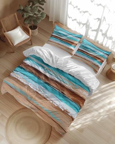 Turquoise Brown Queen Duvet Cover Set 3 Pieces