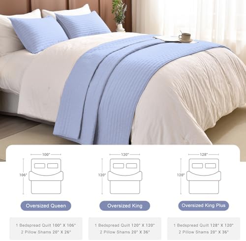 Masaca Oversized King Quilt Set 3 Piece Light Blue