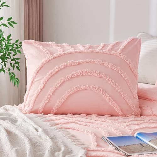 ENJOHOS Pink King Size Bedding Set with Rainbow Design