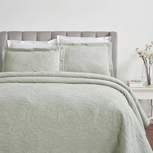Superior 3 Piece Cotton Bedspread Set Hibiscus Collection Sage