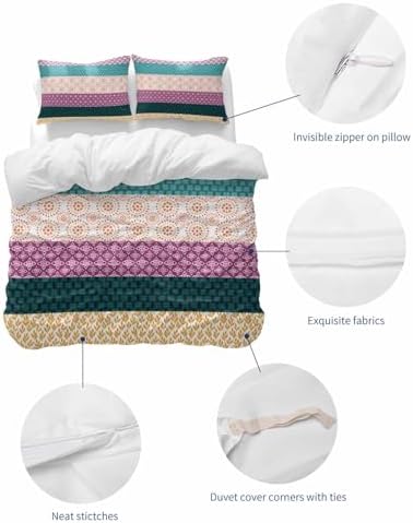 ZOE GARDEN Boho Stripe Queen Duvet Cover Set 3 Piece