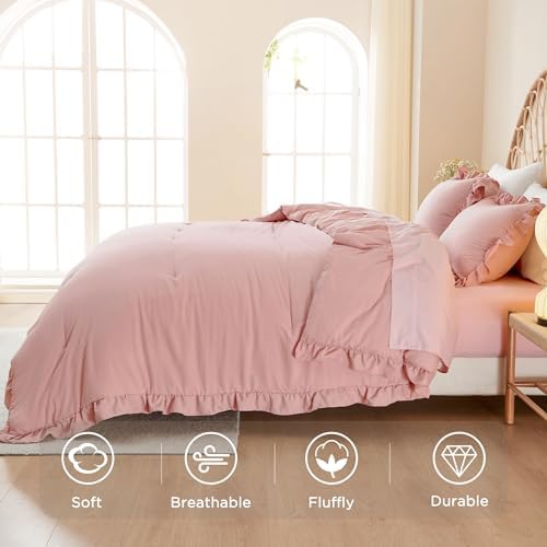 Litanika Blush Pink Ruffle Comforter Set 3 Piece