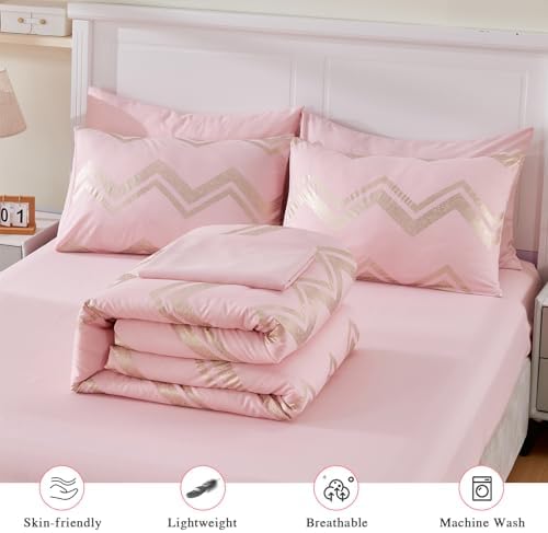Wowelife 5-Piece Pink TwinTwin XL Comforter Set