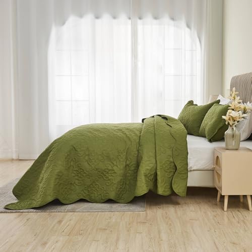 Kingnex Olive Green Oversized King Bedspread Set