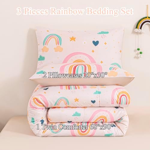 Girls Rainbow Comforter Set 3 Piece Twin