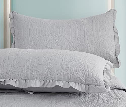 CHIXIN Ruffle Skirt Bedspread King Size - Light Grey 3 Piece Set
