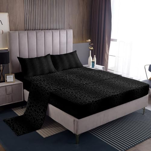 Castle Fairy Black Leopard Print King Size Bed Sheet Set