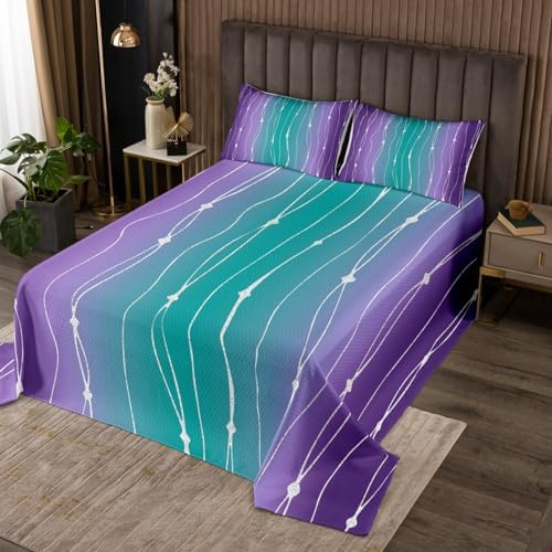 Erosebridal Teal Purple Gradient King Size Coverlet Set