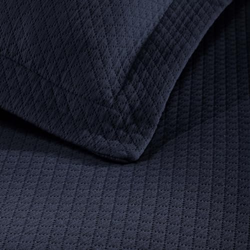 Superior Solitaire Cotton Bedspread Set Twin Navy Blue