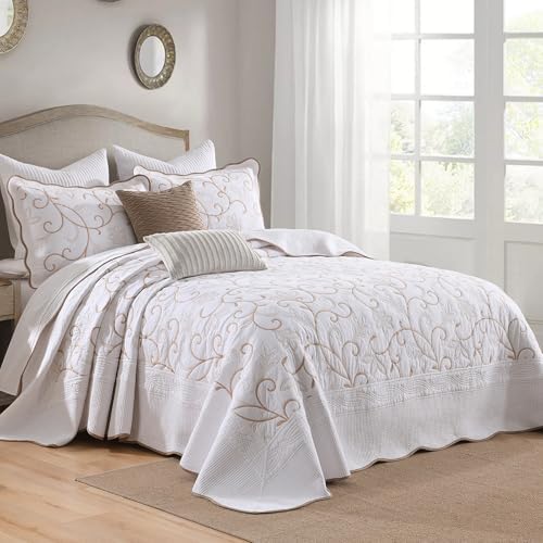 100 Cotton Bedspread Quilt Coverlet Set 128x120 Cal King with Pillow Shams