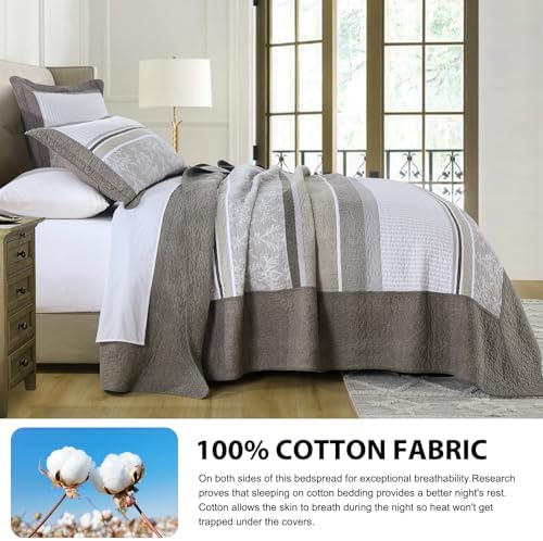 DDUOXIN 3 Piece King Bedspread Set - 120x120 Cotton Quilt with Pillow Shams