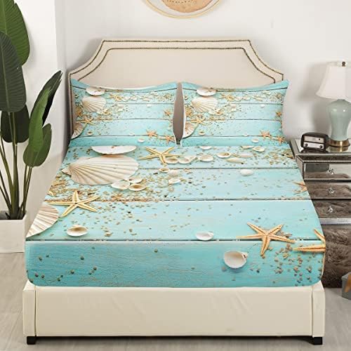 Homewish Seashell Starfish Queen Fitted Sheet Set
