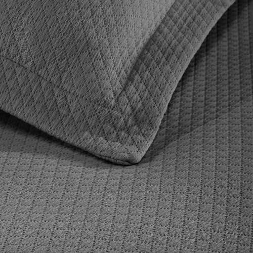 Superior Solitaire Cotton 3 Piece Bedspread Set Full Grey