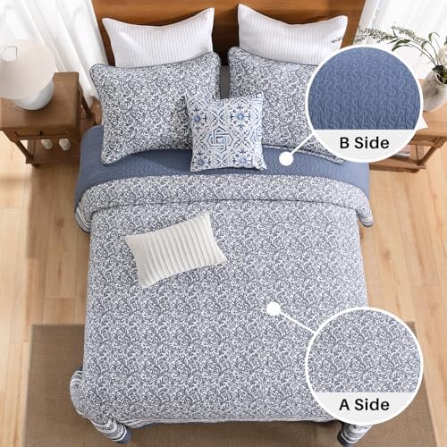 FineStichery Cotton King Bedspread Set 128x120 Blue White