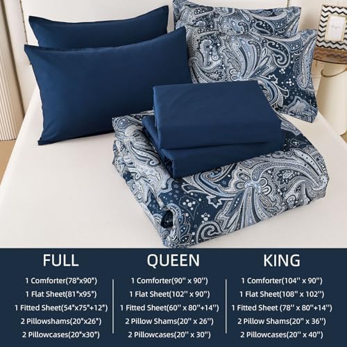 DJY Navy Paisley Comforter Set California King 7 Piece