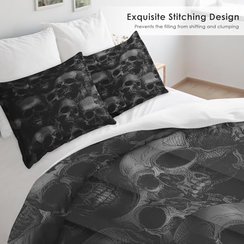 Pamnest Skull Skeleton Comforter Set 3 Pcs Full Size