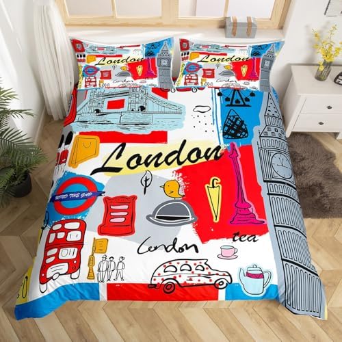 Feelyou London Themed Duvet Cover Set Twin Size 2Pcs