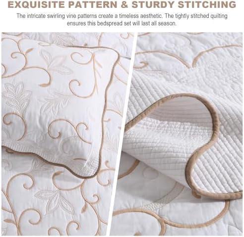 100 Cotton Bedspread Quilt Coverlet Set 128x120 Cal King with Pillow Shams
