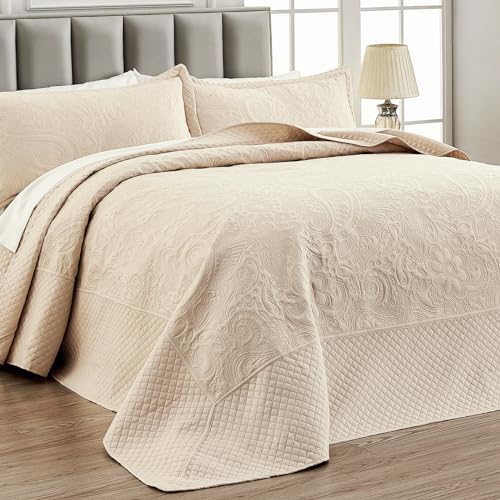 Qucover Alaska King Bedspread Set 3 Piece Paisley Microfiber