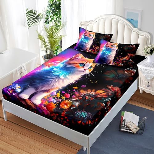 Cute Kawaii Cat Fitted Sheet Set 3Pcs