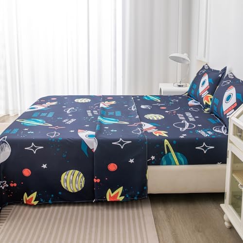 Megamayga Space Sheets Queen Size 4Pcs Kids Bedding Set