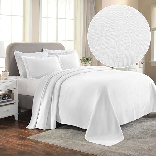 Superior Paisley 3 Piece Cotton Bedspread Set Twin White