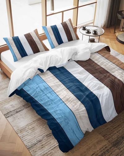 ZOE GARDEN Blue Brown Duvet Cover Set Full Size