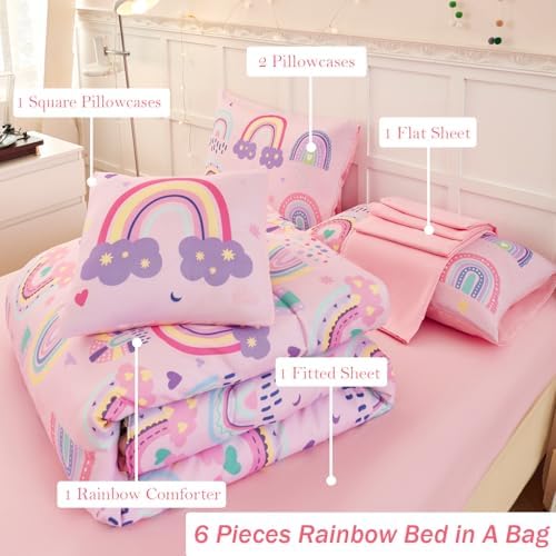 ANGIYUIN 6-Piece Rainbow Kids Comforter Set