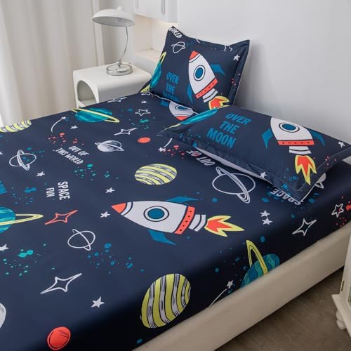 Megamayga Space Sheets Queen Size 4Pcs Kids Bedding Set