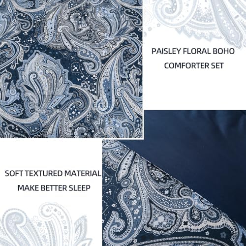 DJY Navy Paisley Comforter Set California King 7 Piece