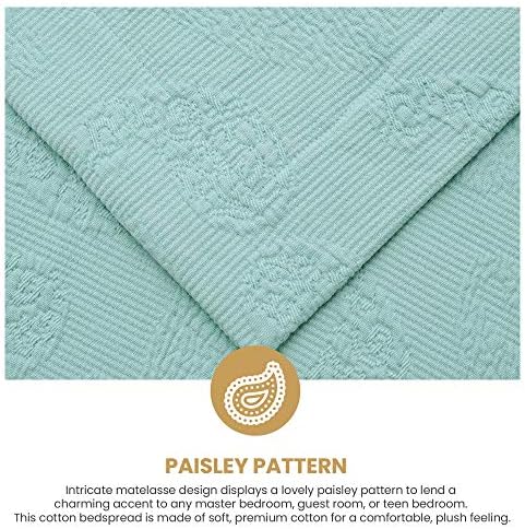 BLUENILEMILLS Oversized Paisley Cotton Bedspread Jacquard Weave Navy Blue King Size