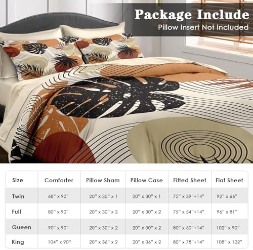 Pamnest Boho Tropical Leaves Comforter Set King Size 7 Pcs