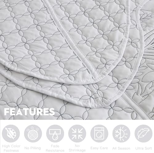 CHIXIN Botanical Bedspread Set - Full Size Leaves Pattern 4 Piece White