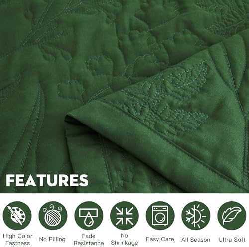 HZ HY Botanical Queen Bedspread Set Leaves Pattern Reversible 5 Piece Olive Green