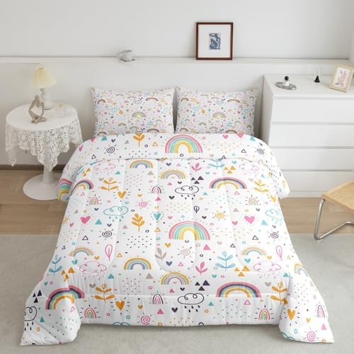 Homewish Rainbow Comforter Set 3Pcs Kids Girls Floral Bedding