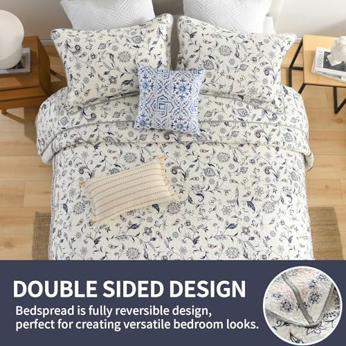 SahSahCasa 100 Cotton Cal King Bedspread Coverlet Quilt Set Navy