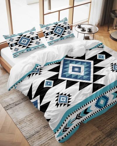 ZOE GARDEN Blue Aztecs Queen Duvet Cover Set 1