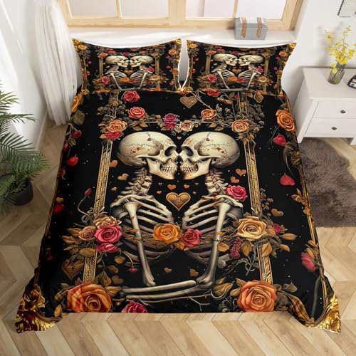 Manfei Couple Skeleton Duvet Cover Set Queen Size