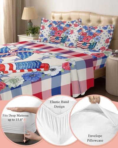 Boanket 4th of July King Sheet Set 4 Piece Microfiber